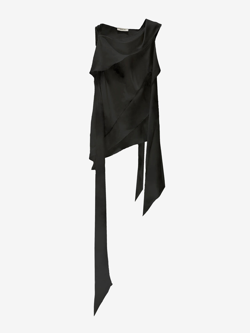 SILK BIAS SCARF TOP - BLACK