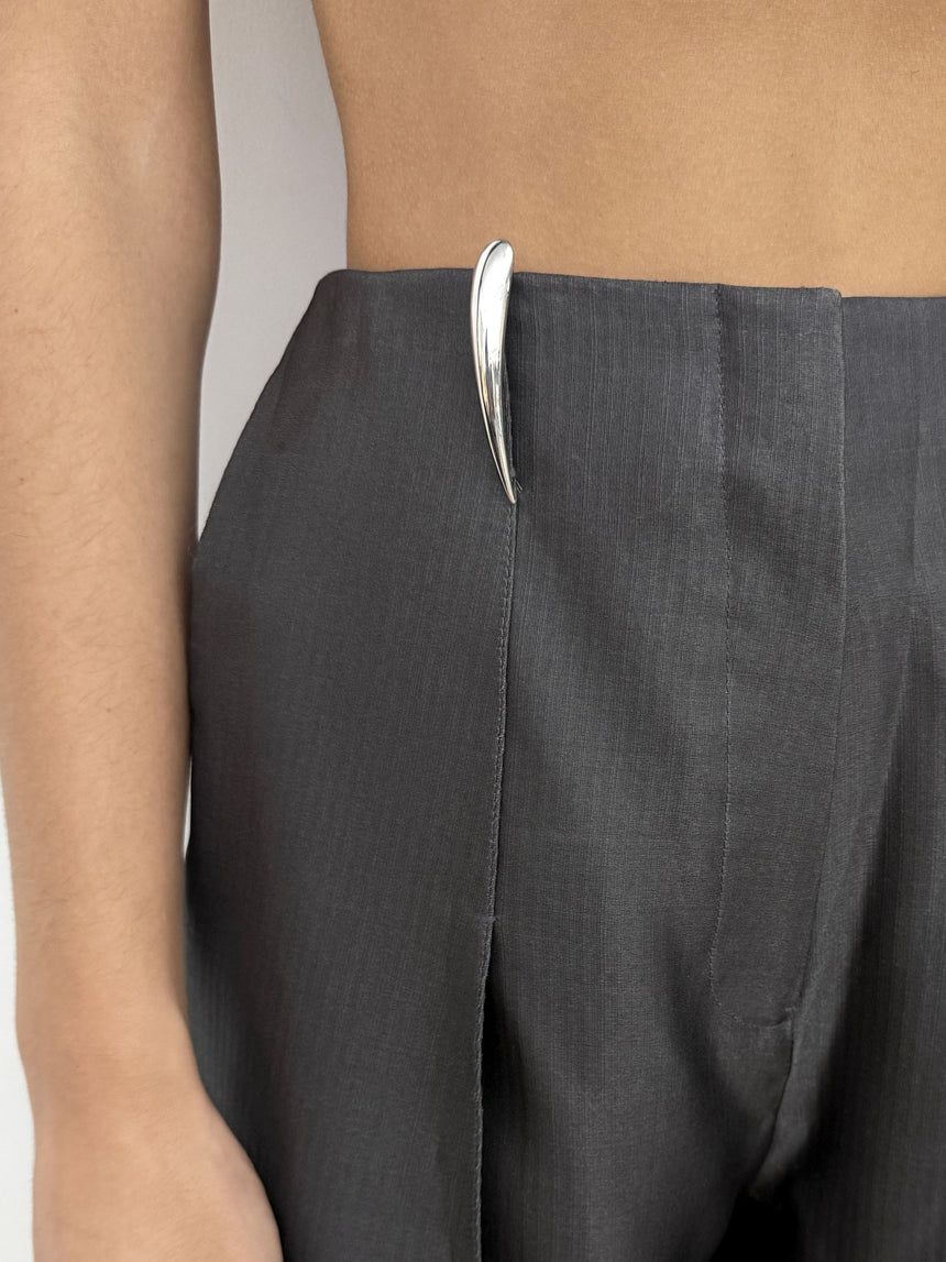 (SS26 PRE-ORDER) CLAW BELT LOOP TAILORED TROUSERS - (WOOL-SILK) DARK GREY