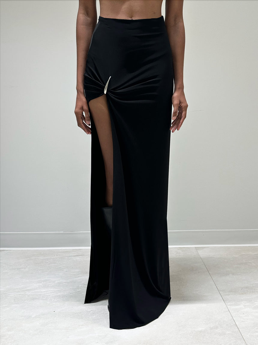CLAW MINI-MAXI DRAPED SKIRT - BLACK