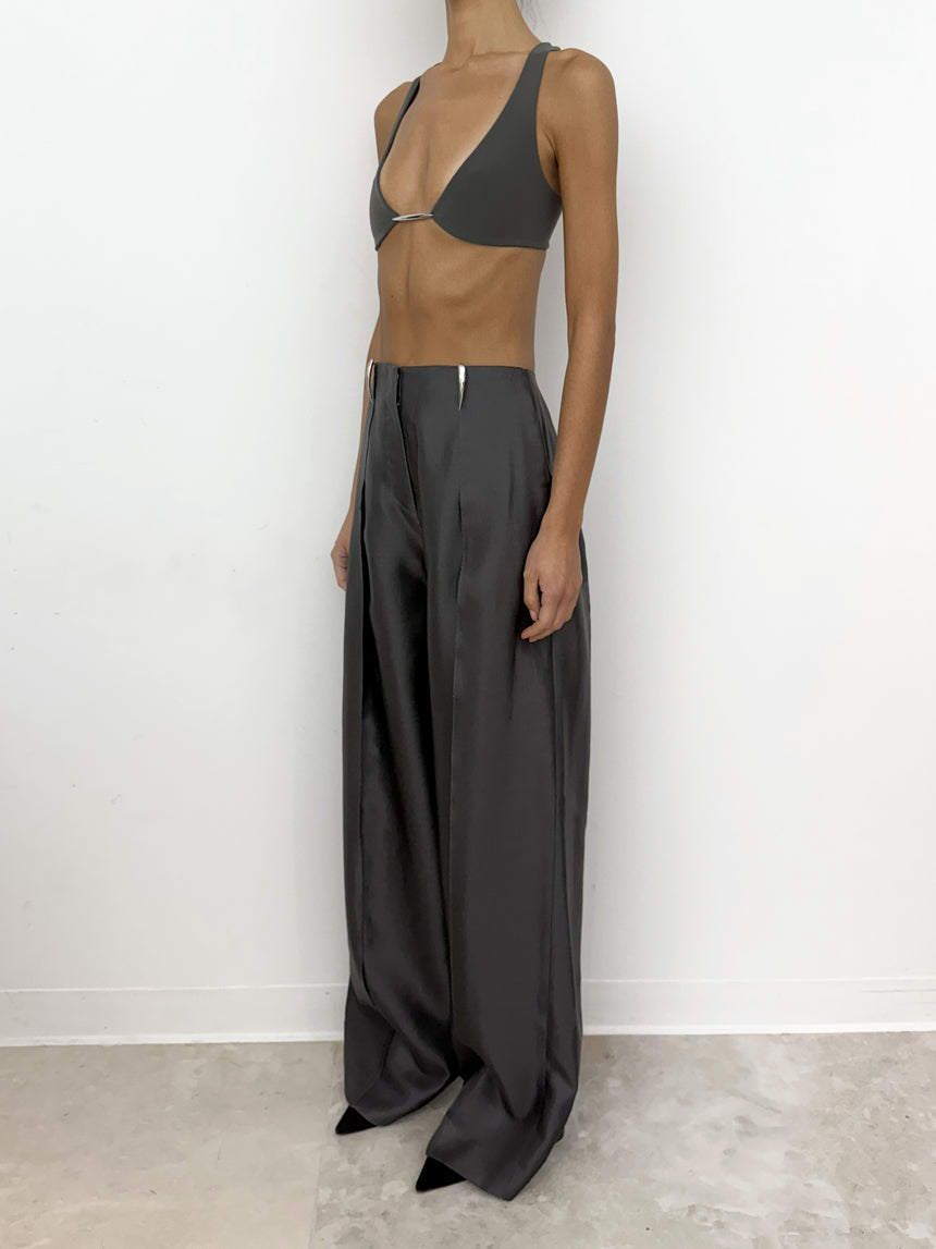 (SS26 PRE-ORDER) CLAW BELT LOOP TAILORED TROUSERS - (WOOL-SILK) DARK GREY
