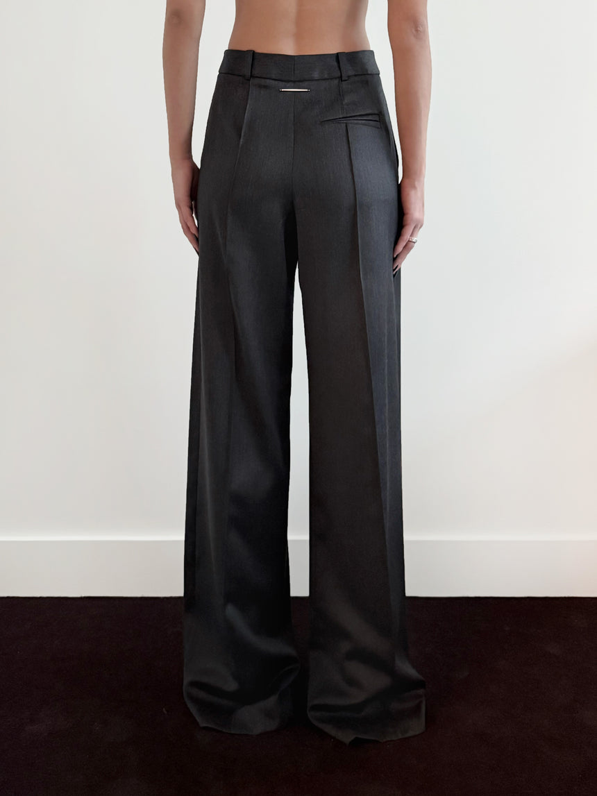 CLAW BELT LOOP TAILORED TROUSERS - DARK GREY WOOL