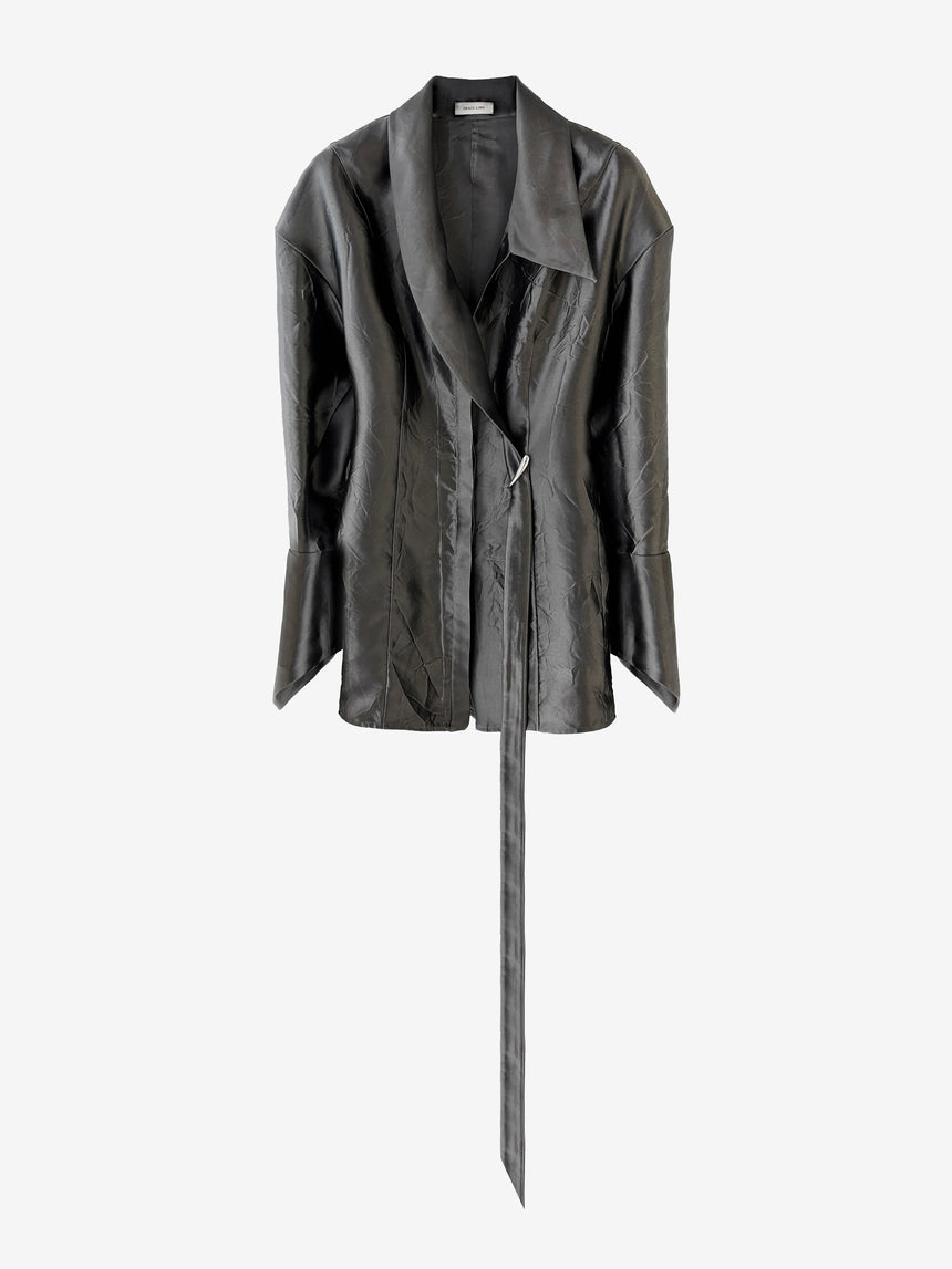 OVERSIZED CRINKLED CLAW LOOP SHIRT - GREY