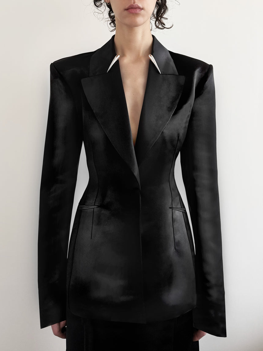 FANGS BLAZER (LIQUID SATIN) - BLACK