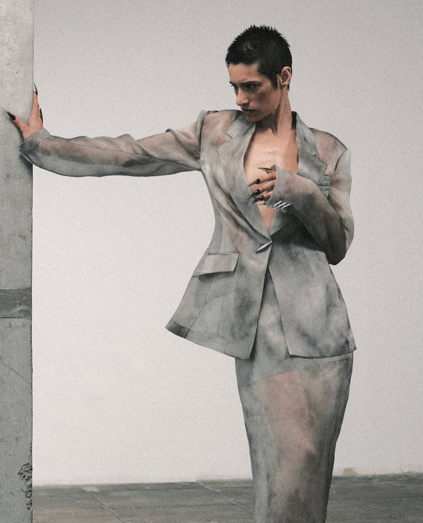 TAILORED BLAZER IN SILK ORGANZA - FOG GREY