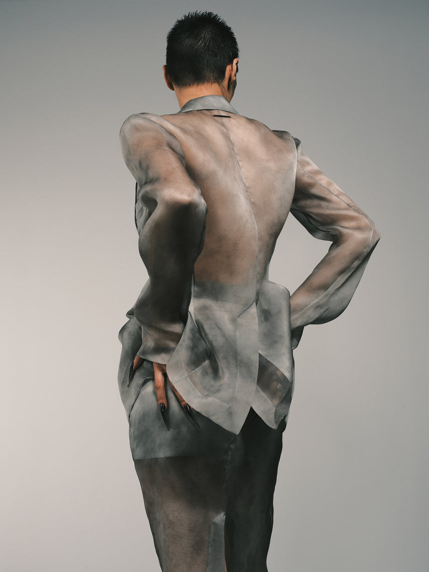 TAILORED BLAZER IN SILK ORGANZA - FOG GREY