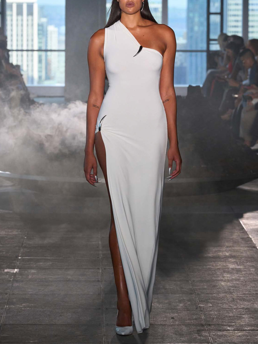 CLAW ONE SHOULDER DRESS - IVORY – GRACE LING CLAW ONE SHOULDER DRESS - IVORY – GRACE LING