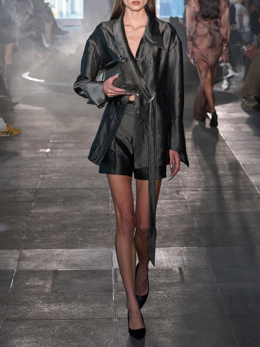 CRINKLED MINI SHORTS - GREY