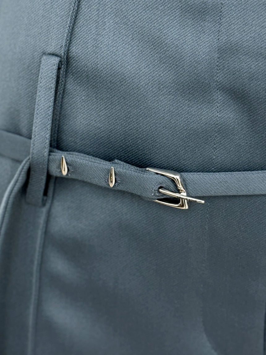 (SS26 PRE-ORDER) RELICS BELTED MINI SKIRT IN WOOL SATIN - BLUE