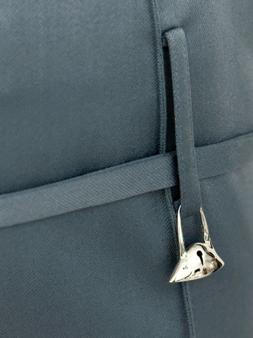 (SS26 PRE-ORDER) RELICS BELTED MINI SKIRT IN WOOL SATIN - BLUE