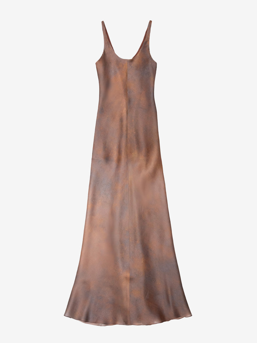 SILK BIAS SLIP DRESS - RUST BROWN