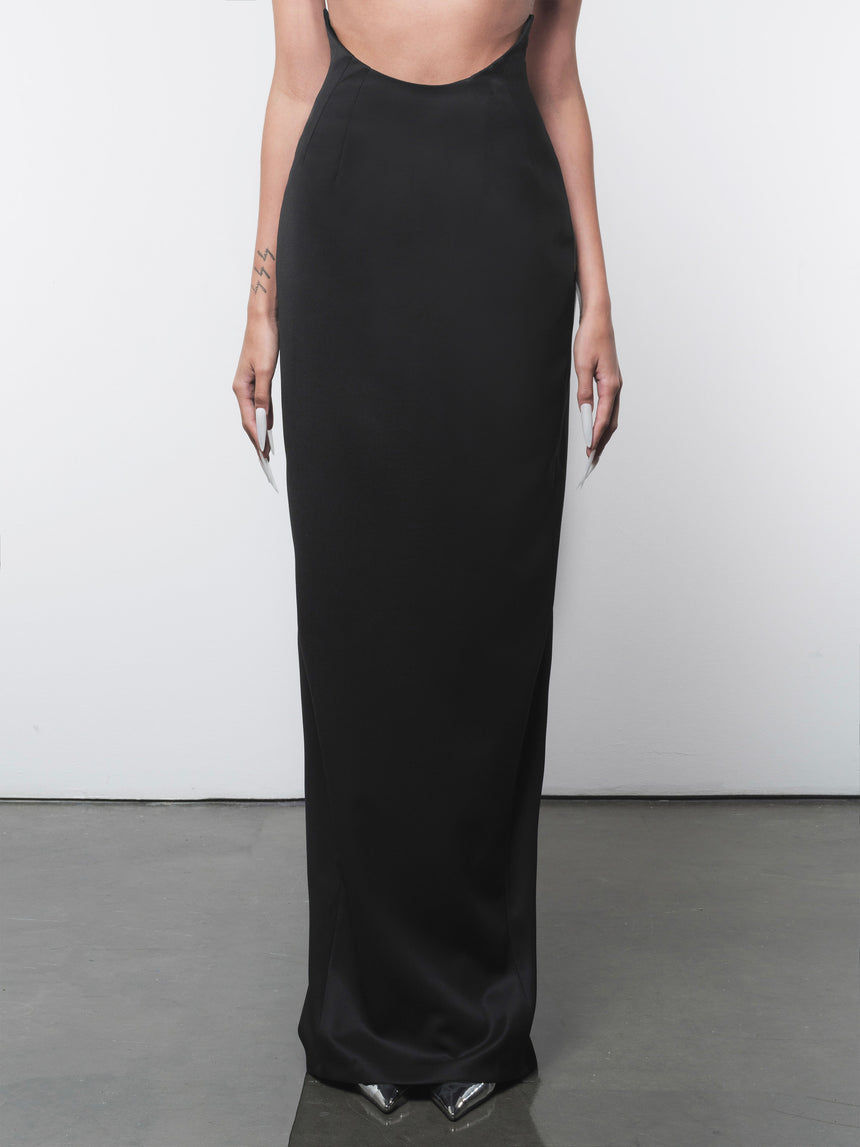 HIGH-WAISTED CRESCENT MAXI SKIRT
