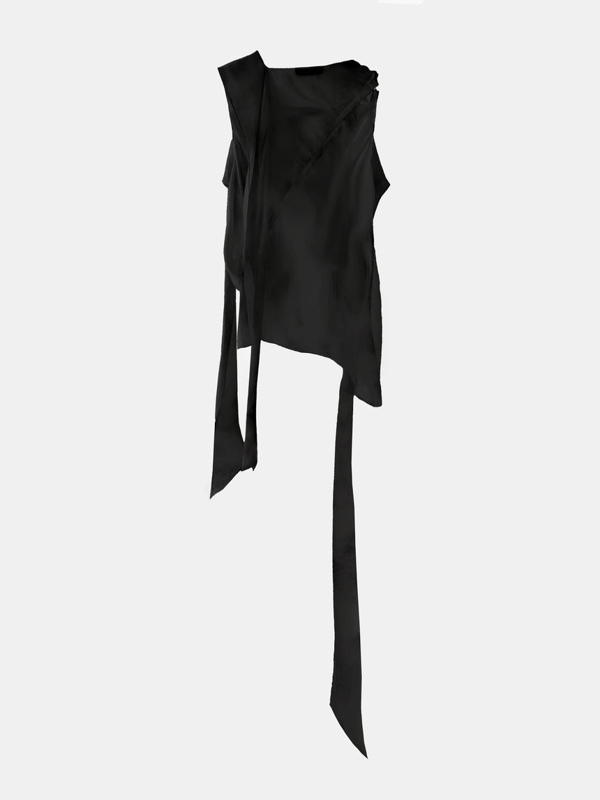 SILK BIAS SCARF TOP - BLACK