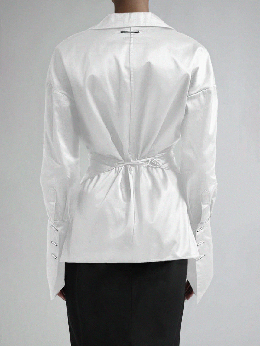 STITCHES OVERSIZED WRAP SHIRT - WHITE