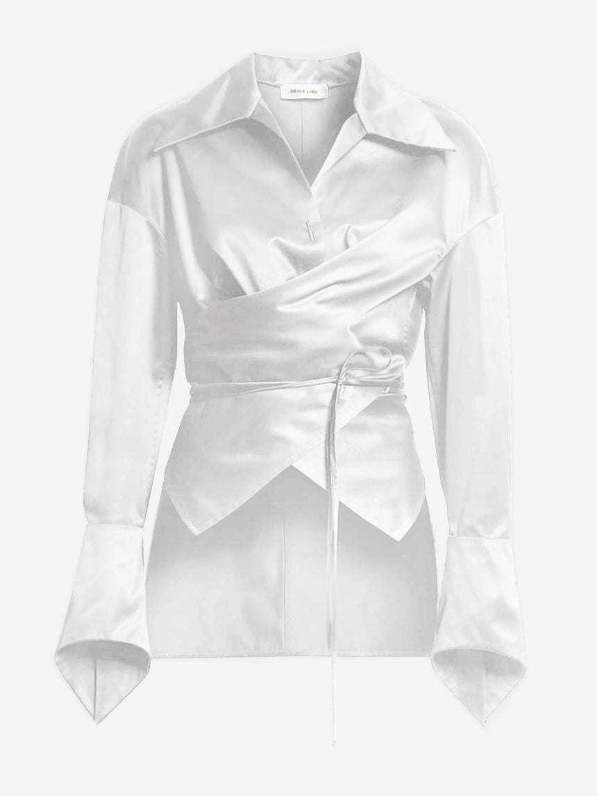 STITCHES OVERSIZED WRAP SHIRT - WHITE