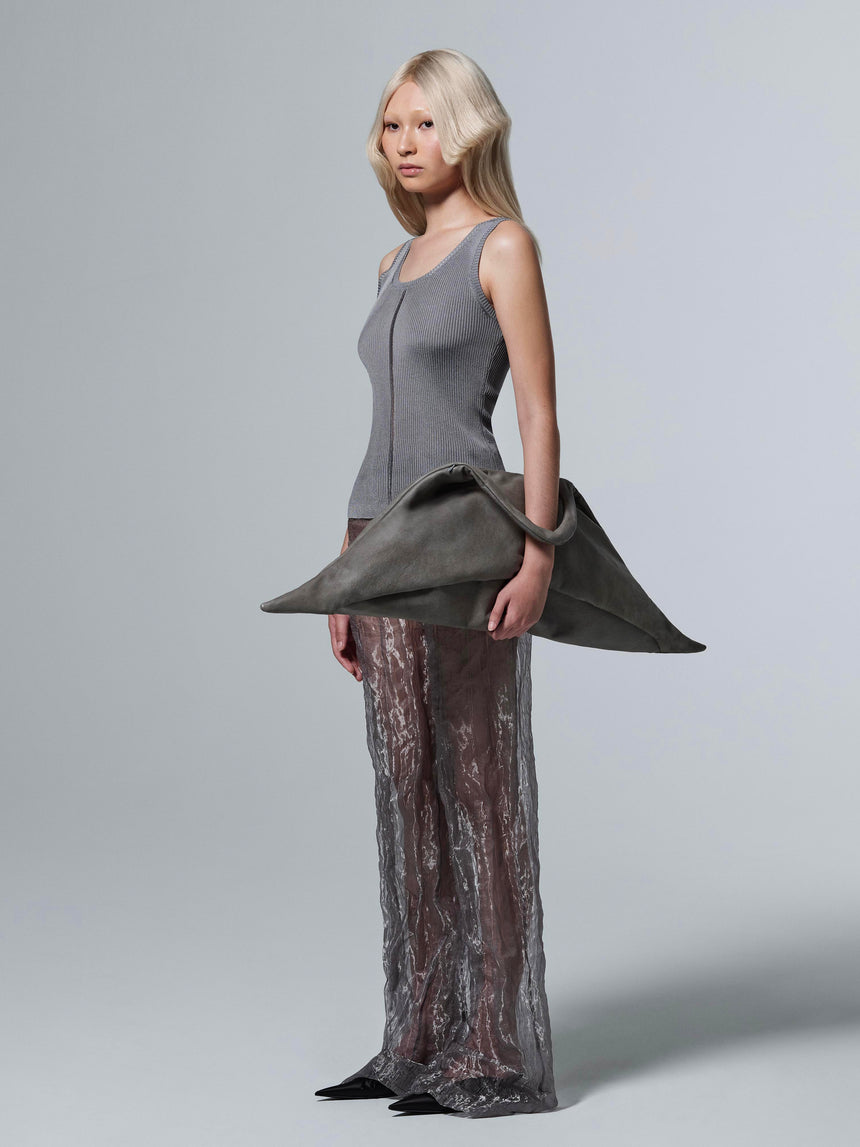 RIBBED-KNIT COLUMN TANK TOP - GREY