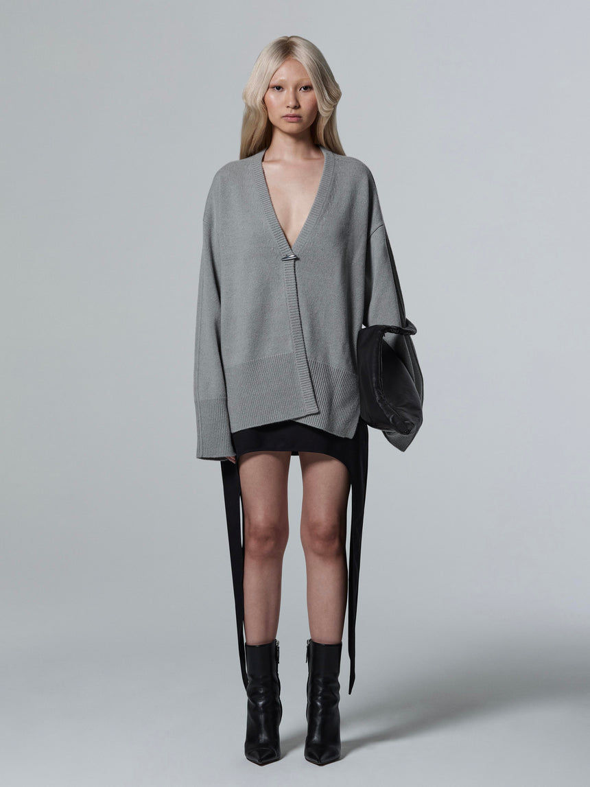 CASHMERE OVERSIZED CARDIGAN - STEEL GREY