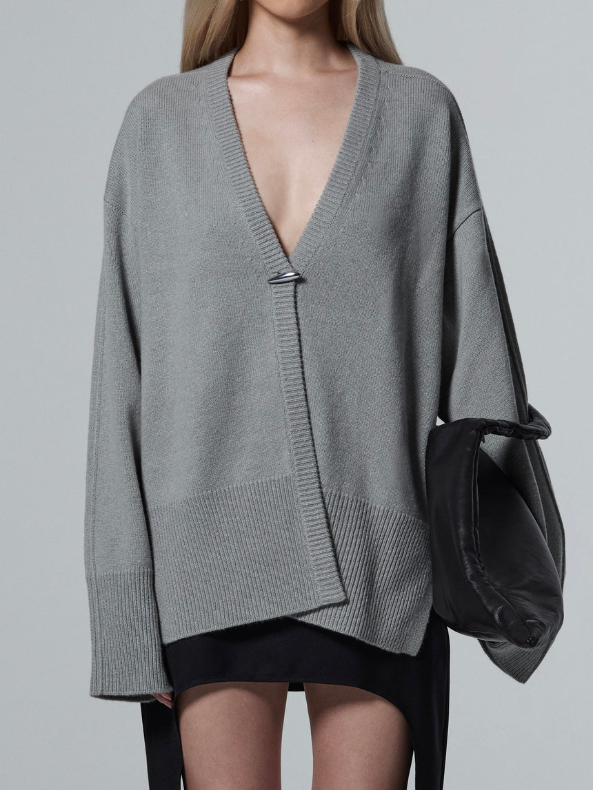 CASHMERE OVERSIZED CARDIGAN - STEEL GREY