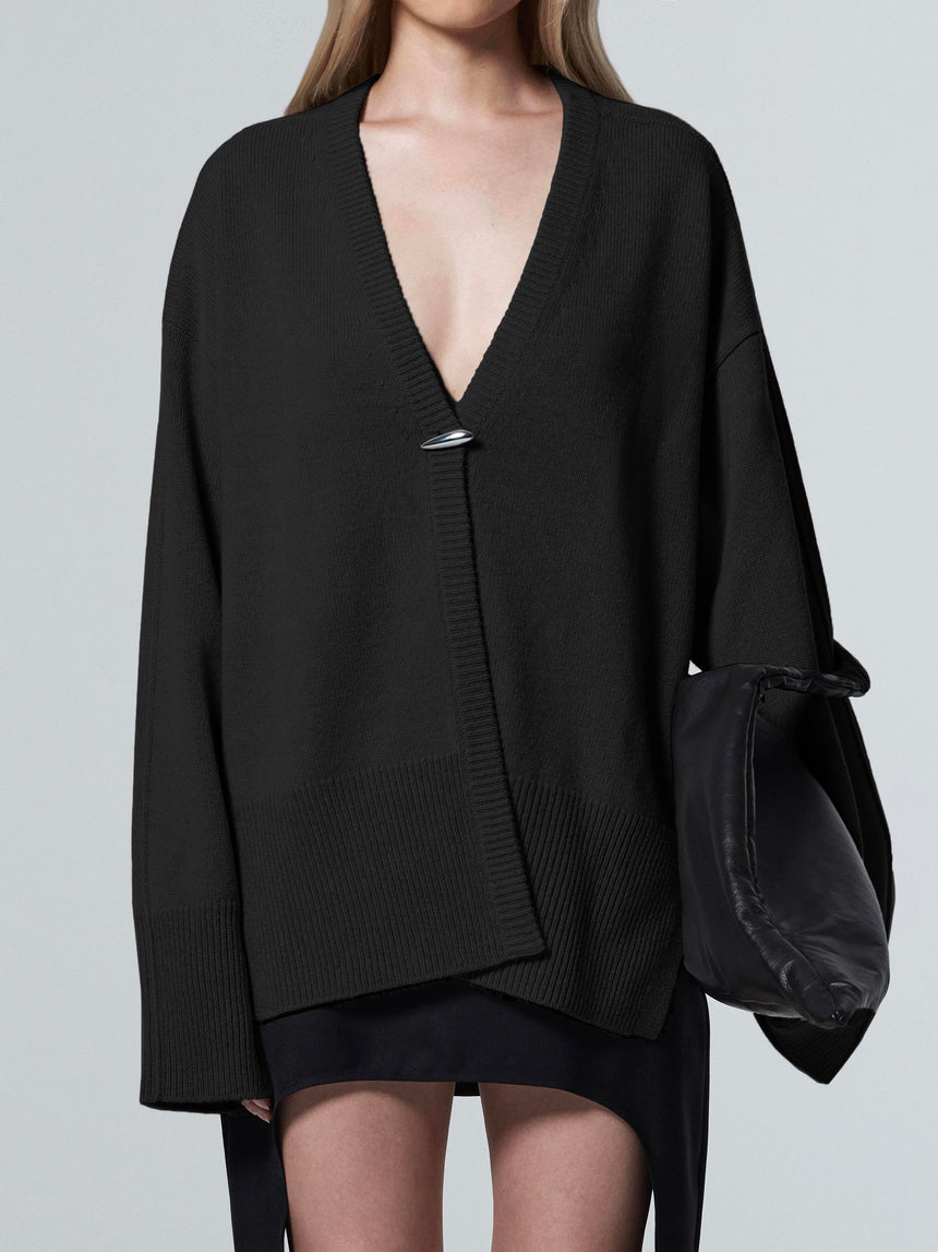 CASHMERE OVERSIZED CARDIGAN - BLACK