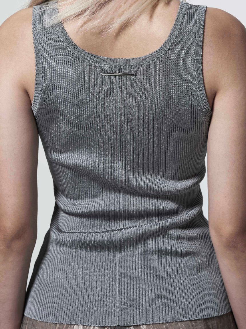 RIBBED-KNIT COLUMN TANK TOP - GREY