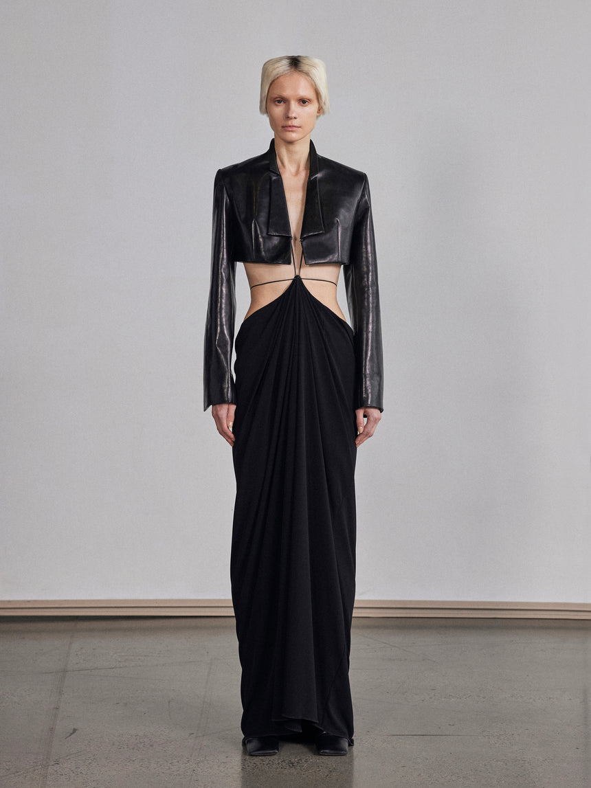 SQUARE LOWER BACK PLATE (PILLAR DRAPE SKIRT) - BLACK