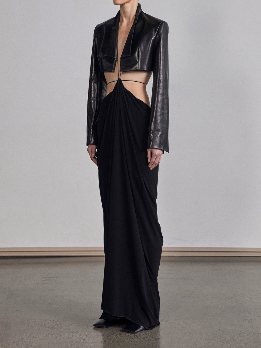 SQUARE LOWER BACK PLATE (PILLAR DRAPE SKIRT) - BLACK