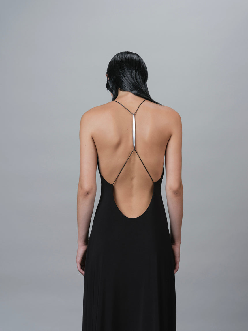 SPINE OPEN BACK (MAXI DRESS) - BLACK