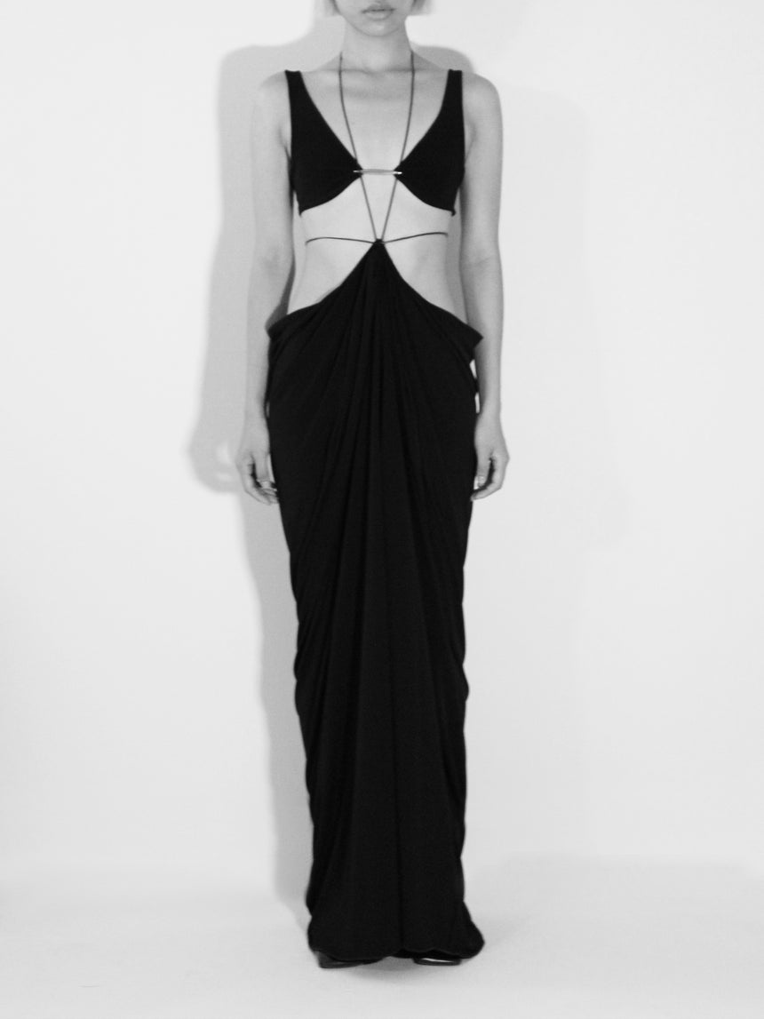 SQUARE LOWER BACK PLATE (PILLAR DRAPE SKIRT) - BLACK