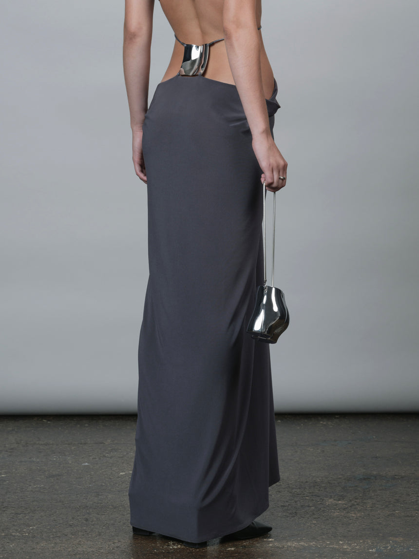SQUARE LOWER BACK PLATE PILLAR DRAPE SKIRT - GREY