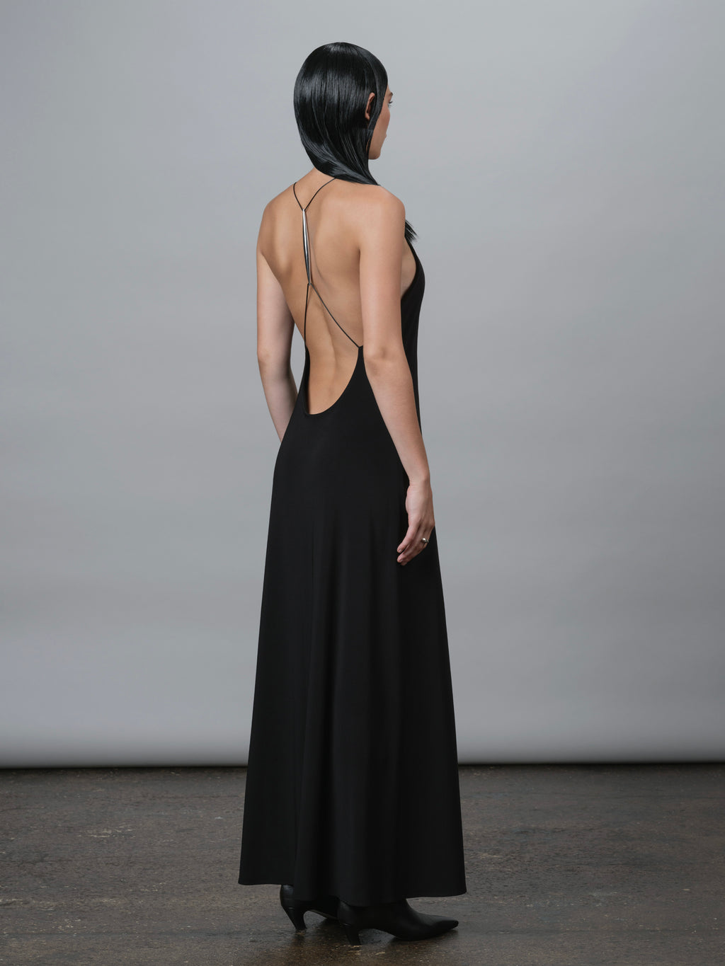 Black long shop dress open back