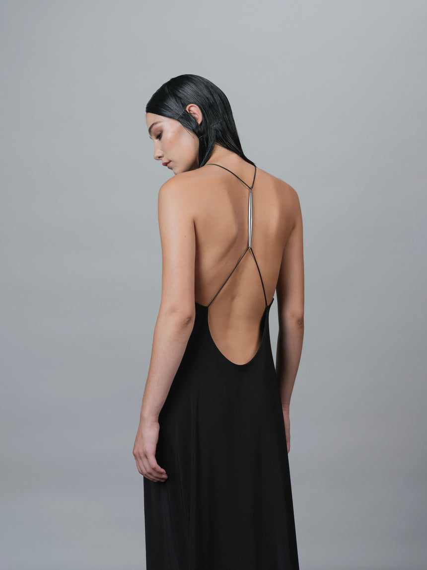 SPINE OPEN BACK (MAXI DRESS) - BLACK