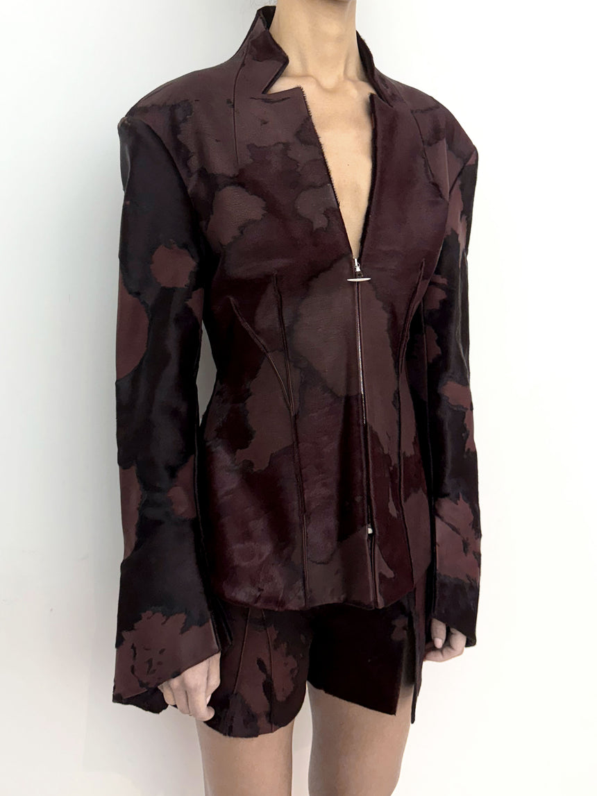 (SS26 PRE-ORDER) BURNOUT LEATHER BLAZER - BURGUNDY
