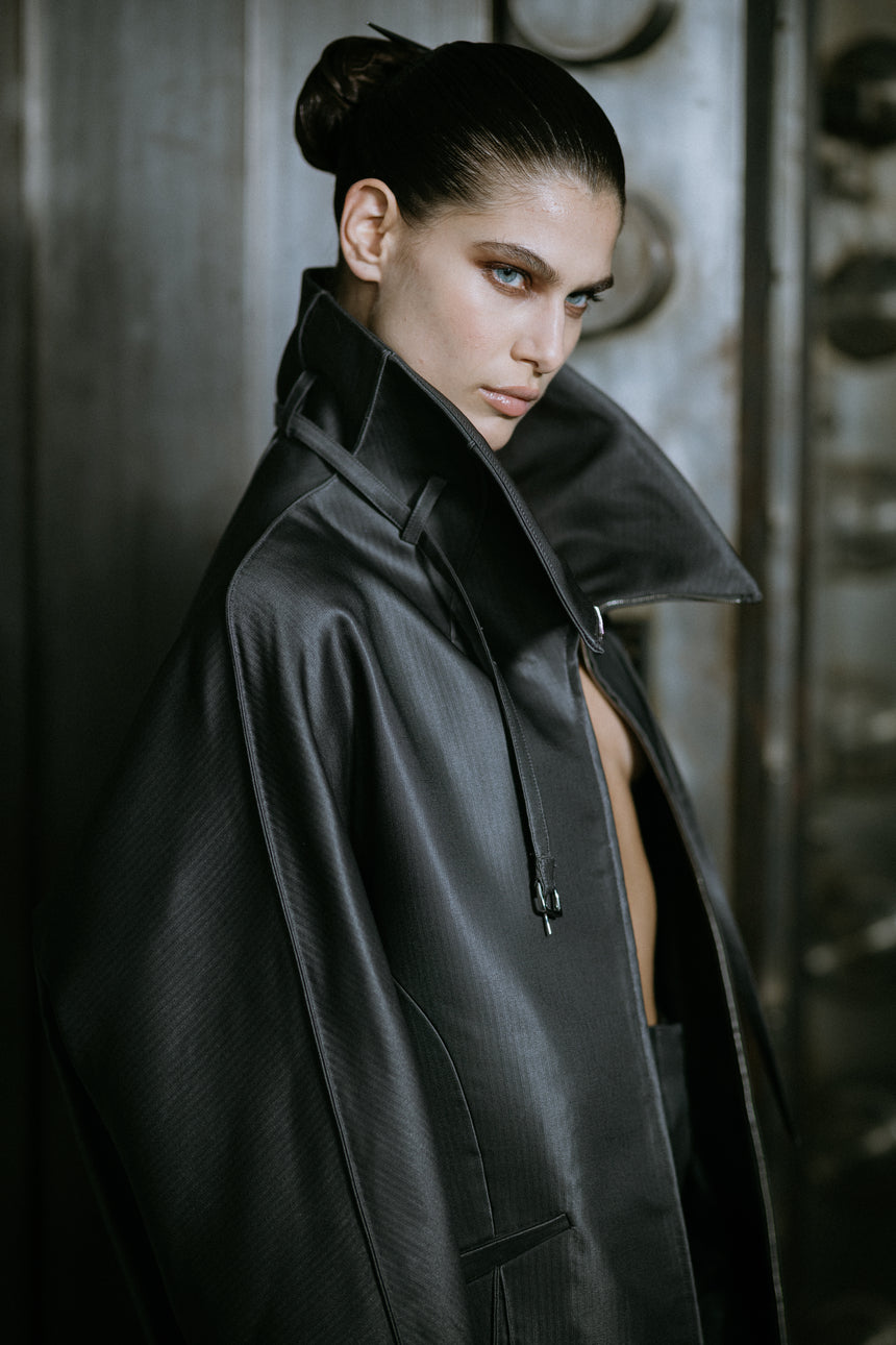 (SS26 PRE-ORDER) BELTED COLLAR COCOON WOOL-SILK COAT