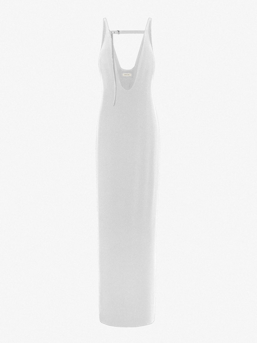 (SS26 PRE-ORDER) BELTED MAXI PILLAR DRESS - WHITE