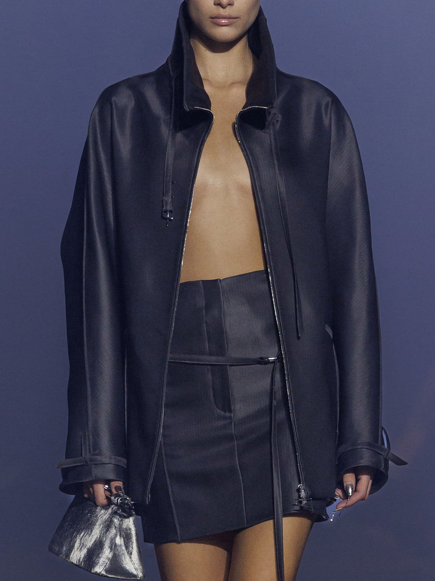 (SS26 PRE-ORDER) BELTED COLLAR COCOON WOOL-SILK COAT