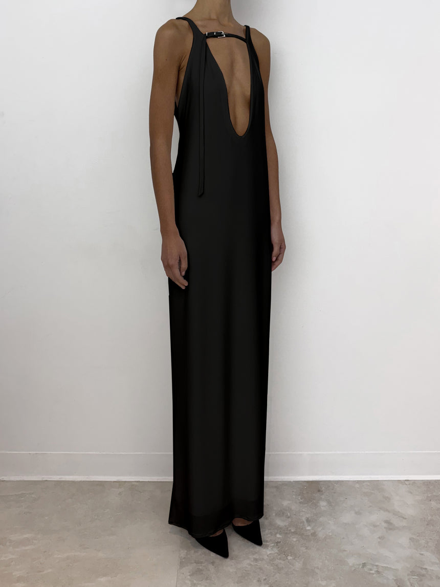 (SS26 PRE-ORDER) BELTED MAXI PILLAR DRESS - BLACK