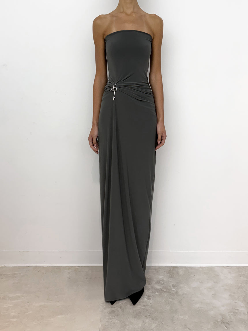 (SS26 PRE-ORDER) RELIC CHARMS STRAPLESS MAXI DRESS - GREY