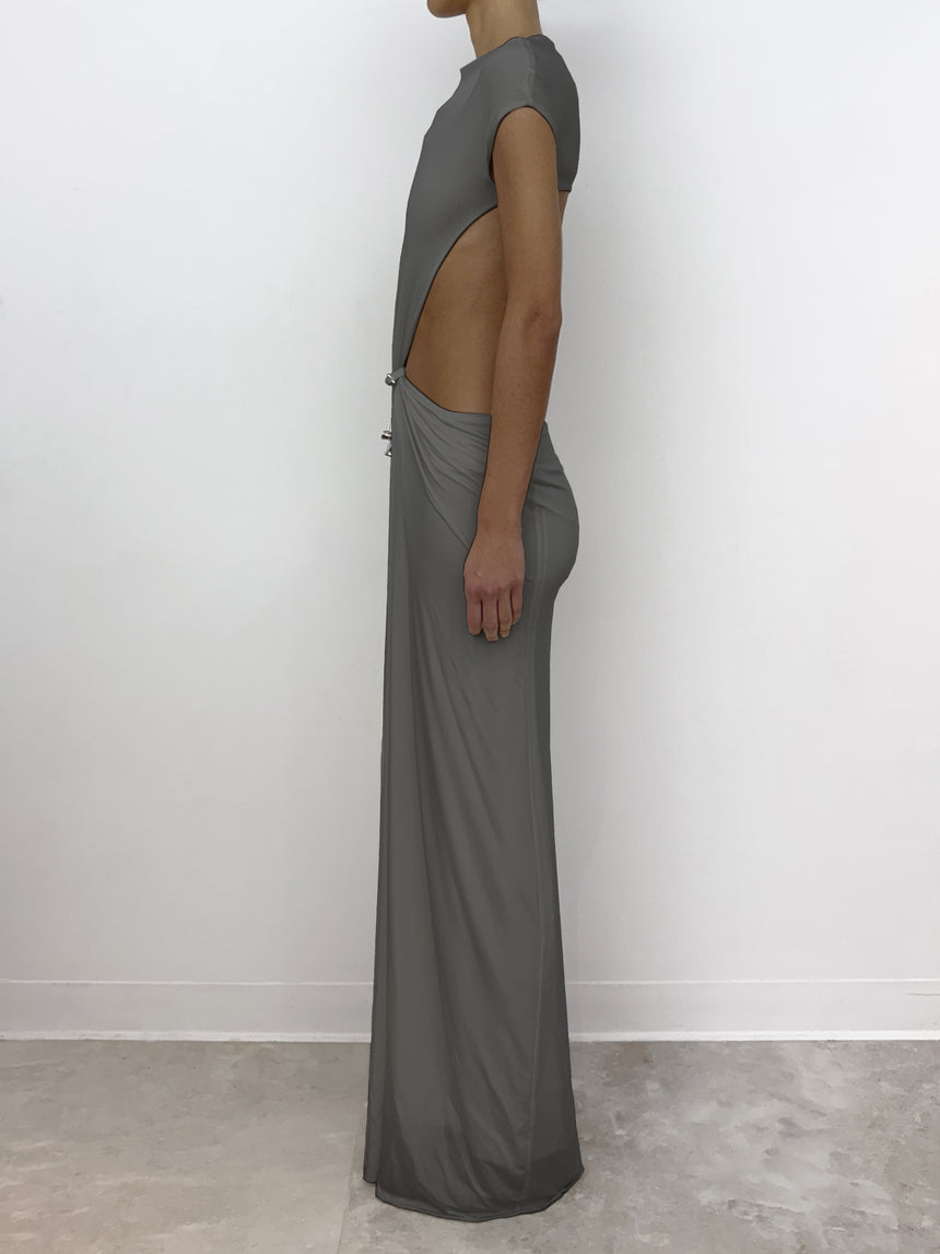 (SS26 PRE-ORDER) RELIC CHARMS BELT CINCHED MAXI DRESS - GREY