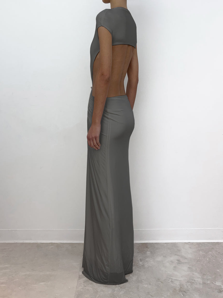 (SS26 PRE-ORDER) RELIC CHARMS BELT CINCHED MAXI DRESS - GREY