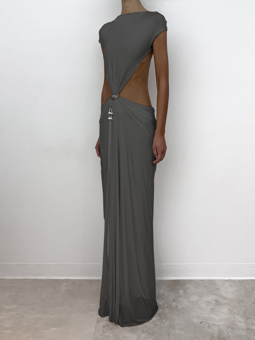 (SS26 PRE-ORDER) RELIC CHARMS BELT CINCHED MAXI DRESS - GREY