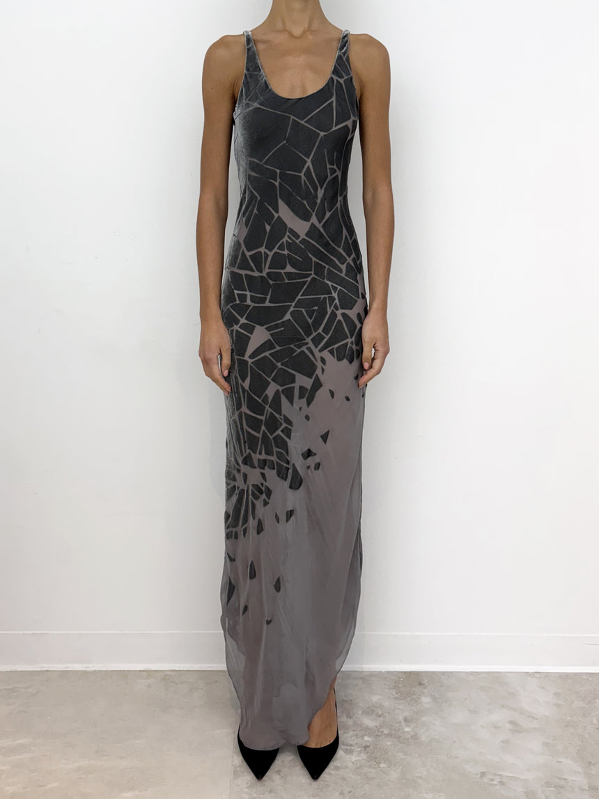 (SS26 PRE-ORDER) CRACKED BIAS MAXI DRESS - GREY