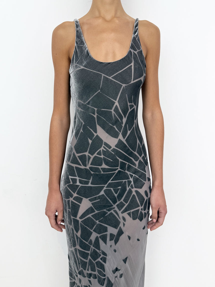 (SS26 PRE-ORDER) CRACKED BIAS MAXI DRESS - GREY