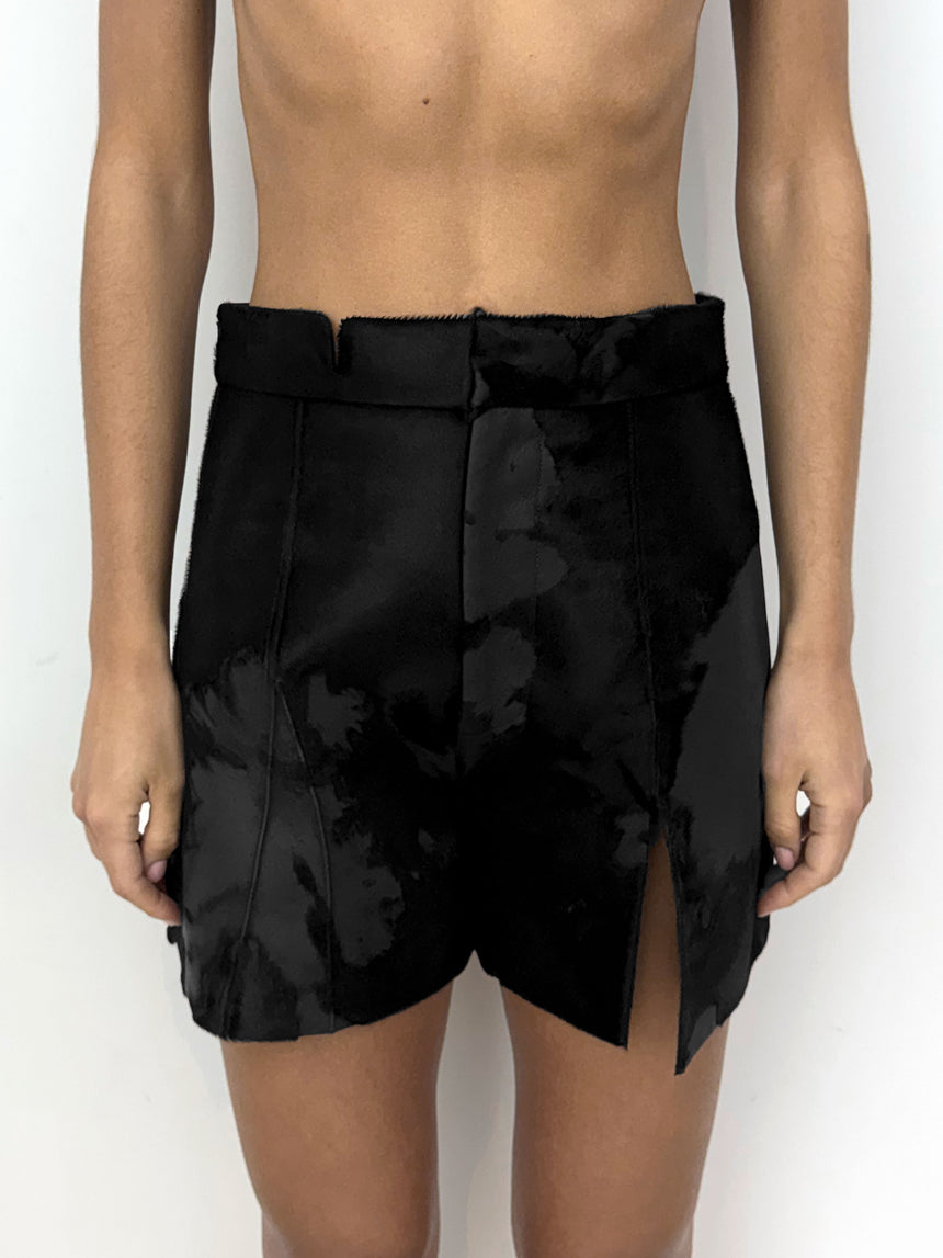 (SS26 PRE-ORDER) BURNOUT LEATHER MINI SHORTS - BLACK