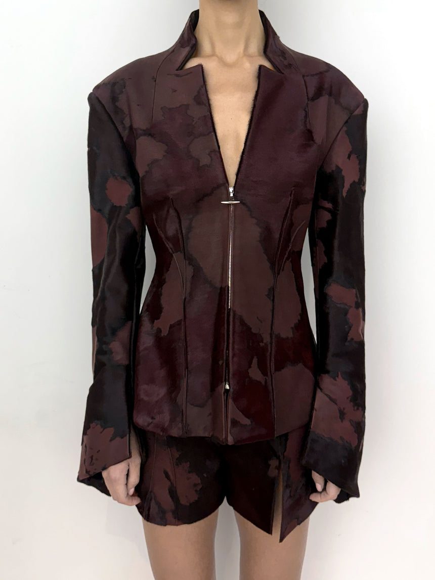 (SS26 PRE-ORDER) BURNOUT LEATHER BLAZER - BURGUNDY