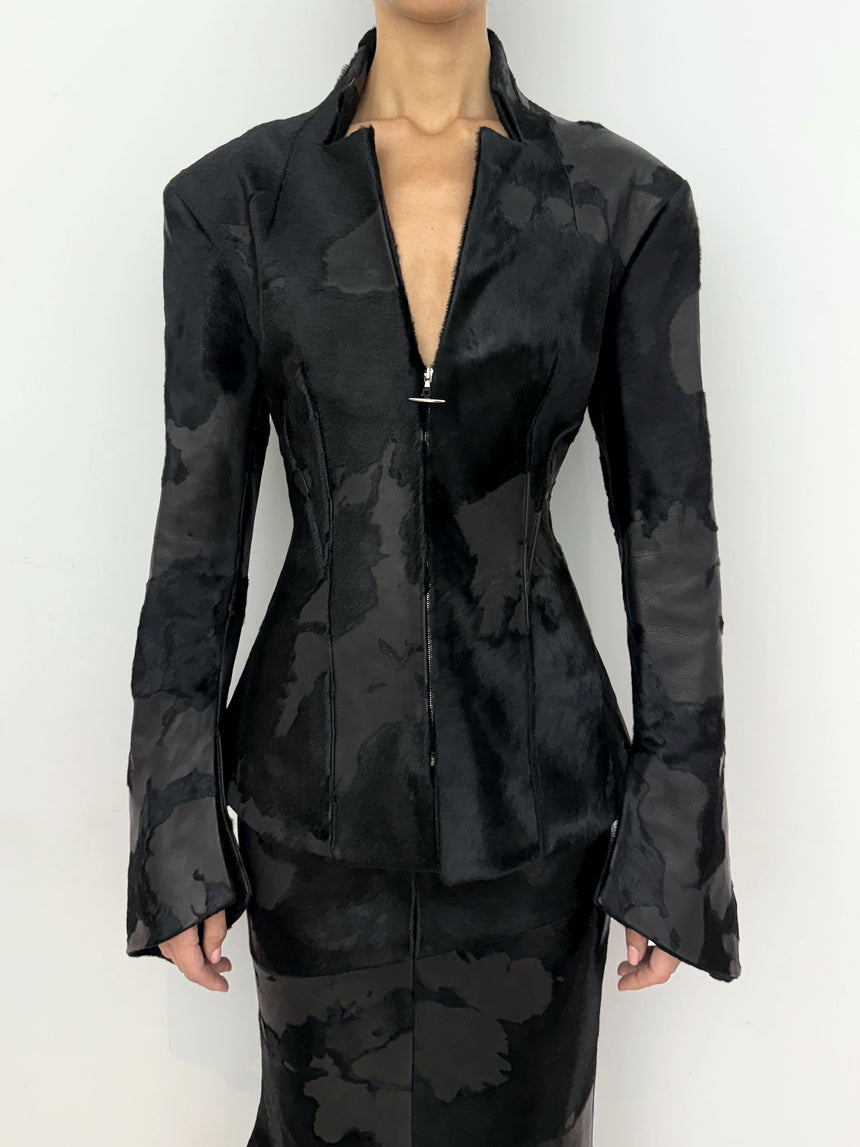 (SS26 PRE-ORDER) BURNOUT LEATHER BLAZER - BLACK
