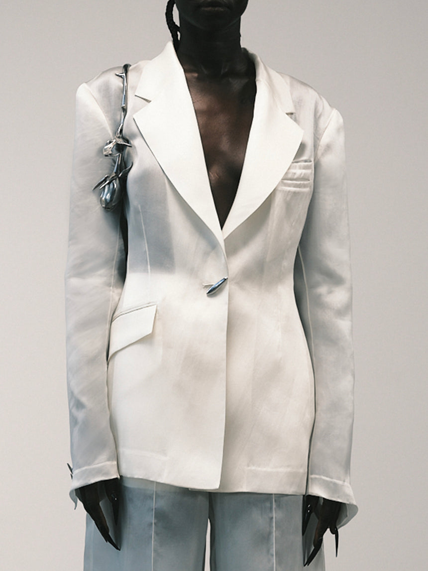 TAILORED BLAZER IN SILK ORGANZA - IVORY (Pre-Order)