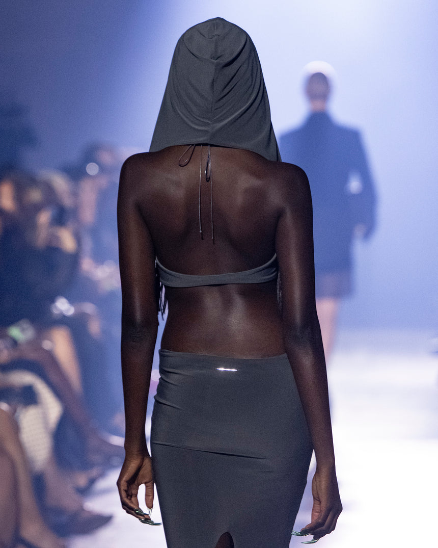 (SS26 PRE-ORDER) BELTED HOOD BRALETTE - GREY