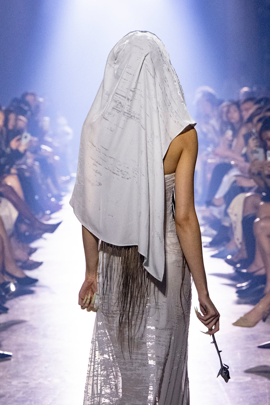 (SS26 PRE-ORDER) CORSETED GLITCH GOWN - WHITE SHEER