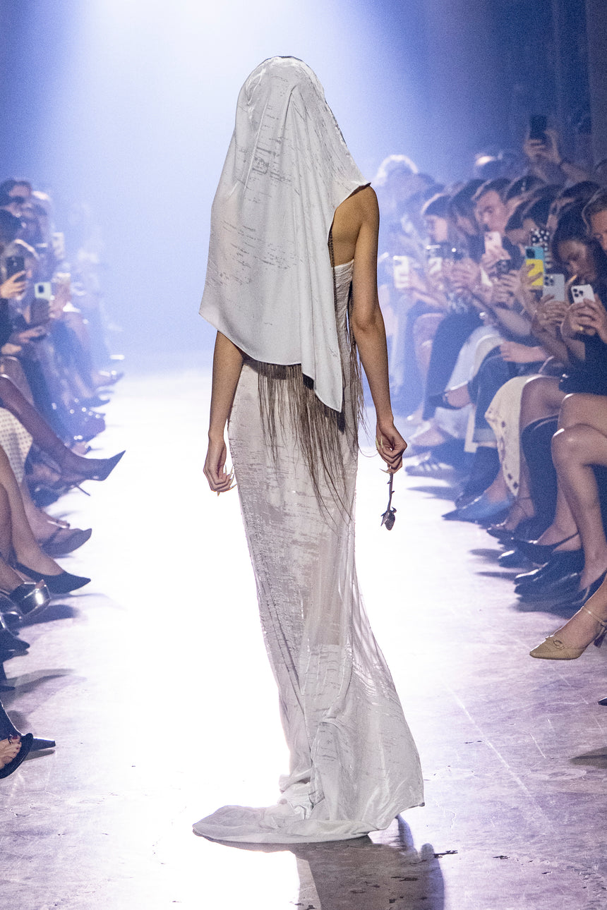 (SS26 PRE-ORDER) CORSETED GLITCH GOWN - WHITE SHEER