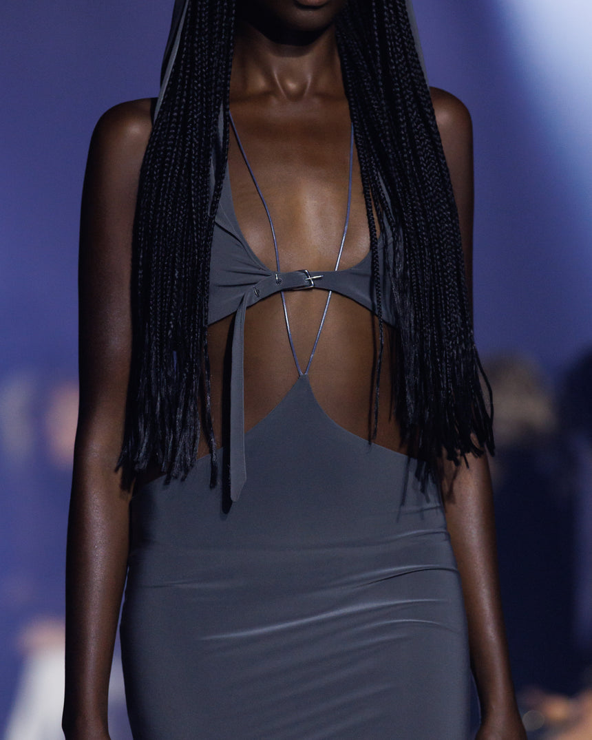 (SS26 PRE-ORDER) BELTED HOOD BRALETTE - GREY