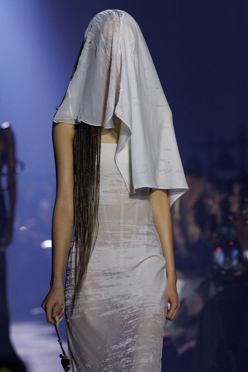 (SS26 PRE-ORDER) CORSETED GLITCH GOWN - WHITE SHEER